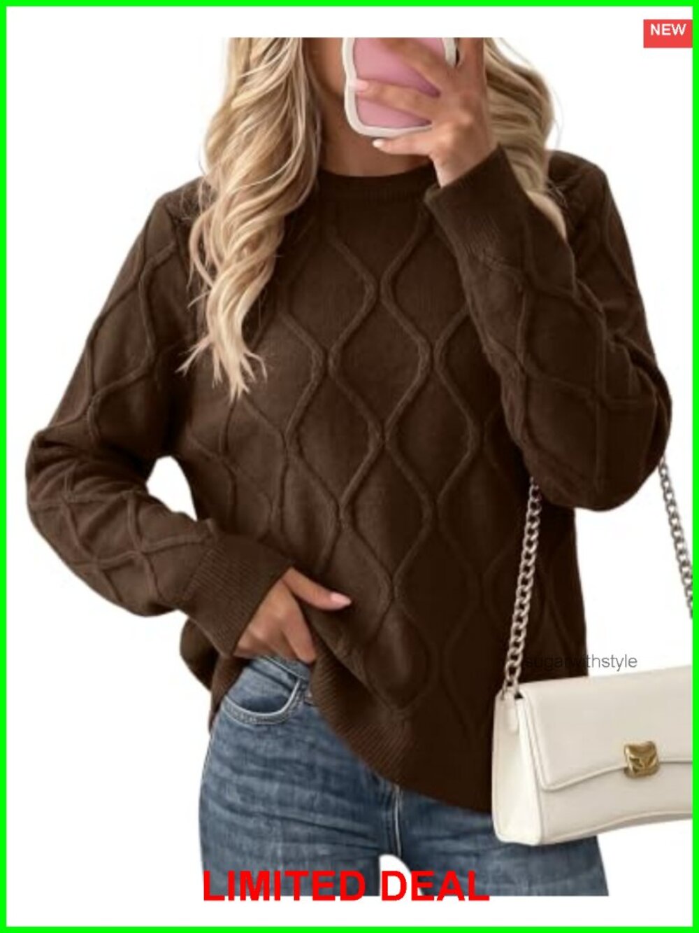 QILORA Cable Knit Sweater Womens Long Sleeve Crewneck Pullover
